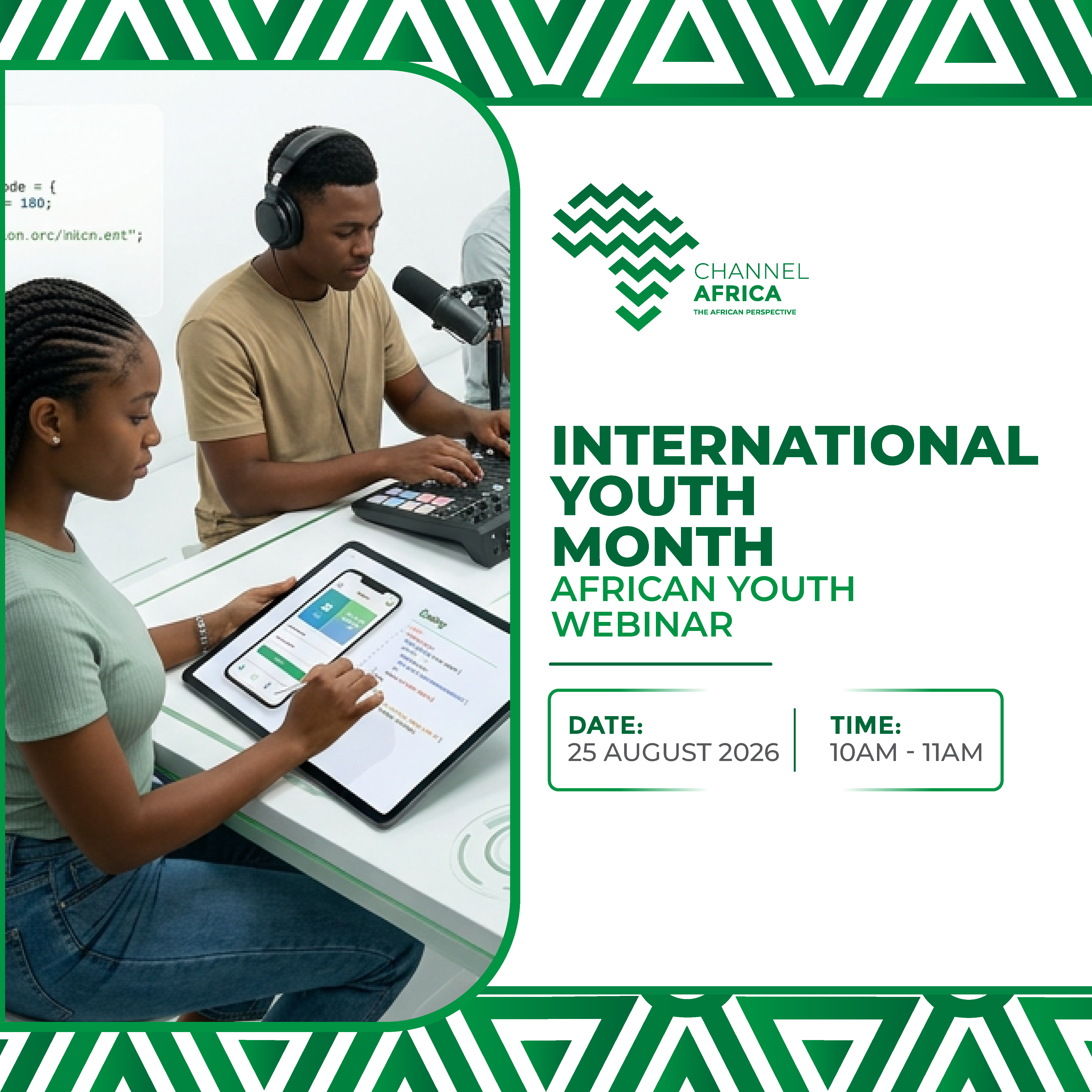 International Youth Month African Youth Webinar. Register now for 12 August 2026, 10am to 11am.